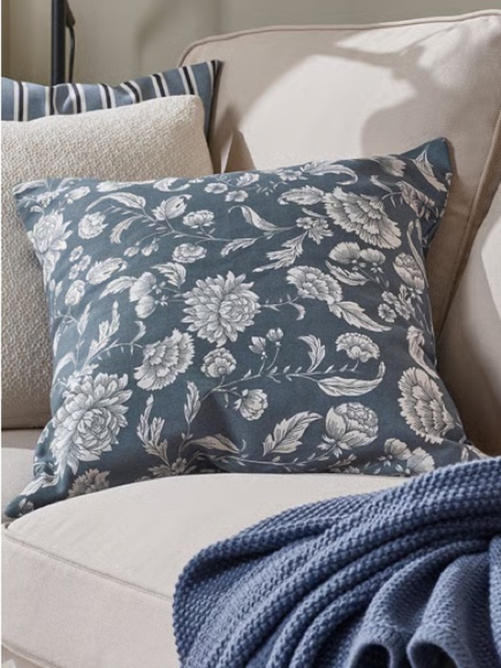 Blue Floral Decorative Throw Pillow - Home Accents